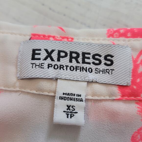 Express Size XS Portofino Shirt Neon Pink Pineapple Print Button Front - Picture 7 of 8